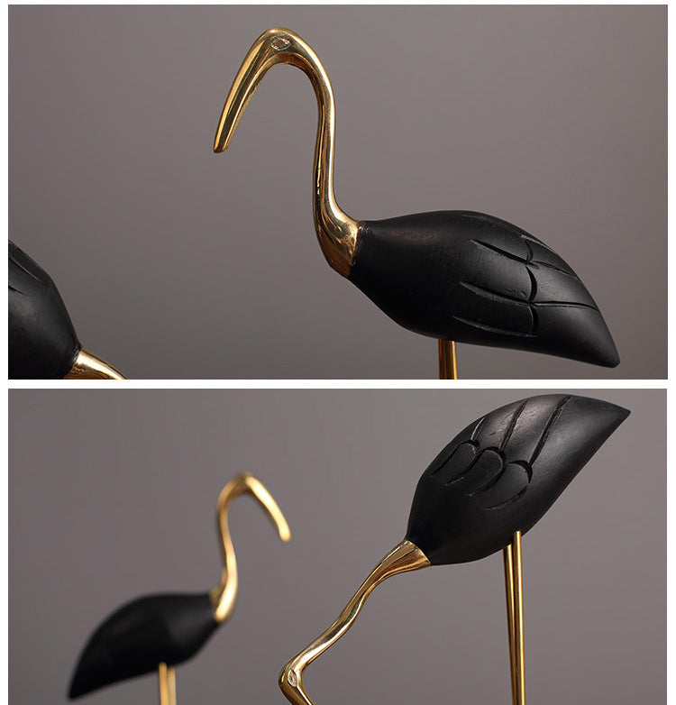 Brass With Solid Wood Crane Bird Ornaments