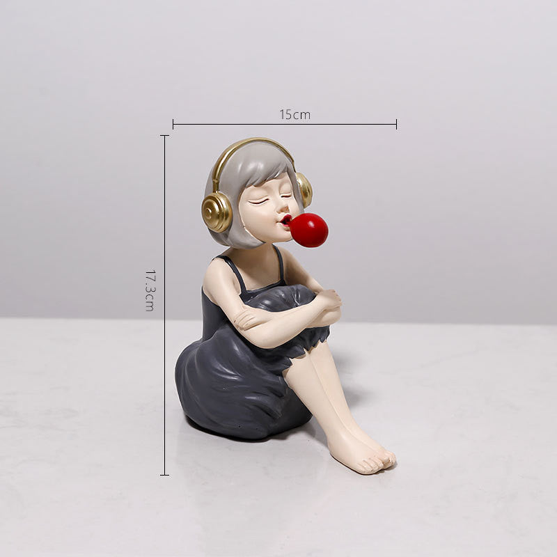 Adorable Cute Girl Wearing Headphones Resin Craft Ornament