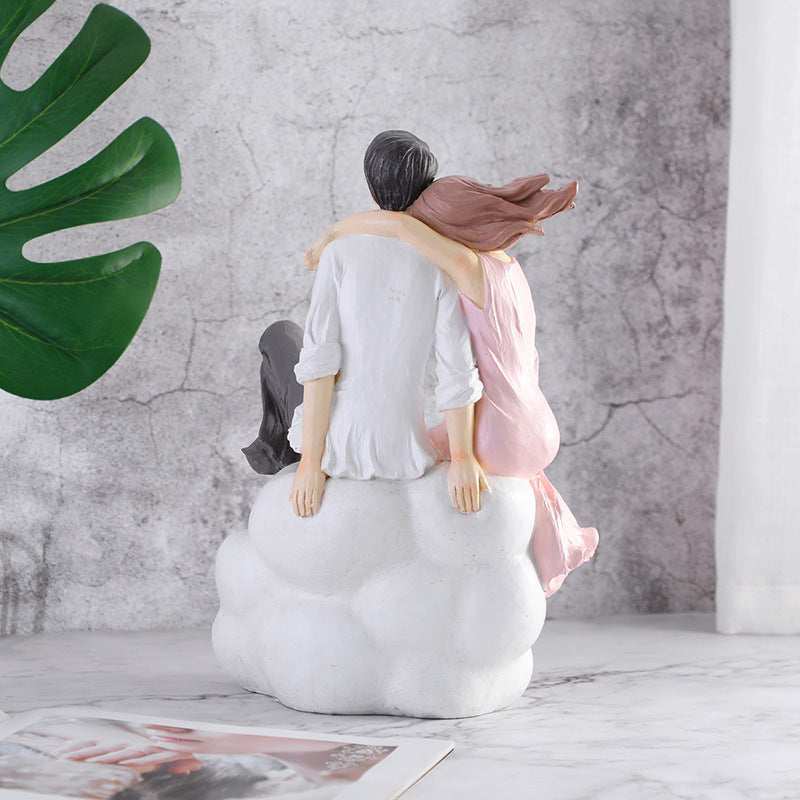 Resin Sculpture Romantic Sitting Couple Statue Decor Figurines