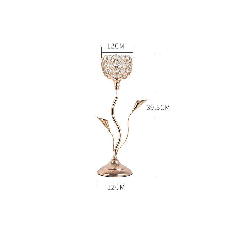 Wrought Iron Crystal Golden Candlestick Ornaments