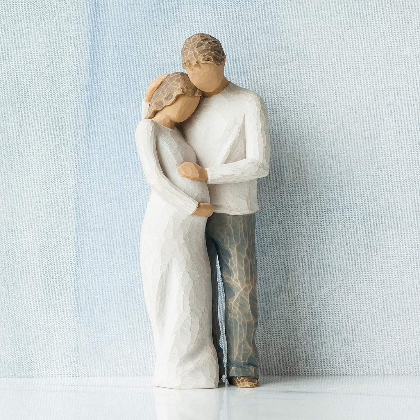 Romantic Couple Hug Man & Pregnant Woman Figures Statue