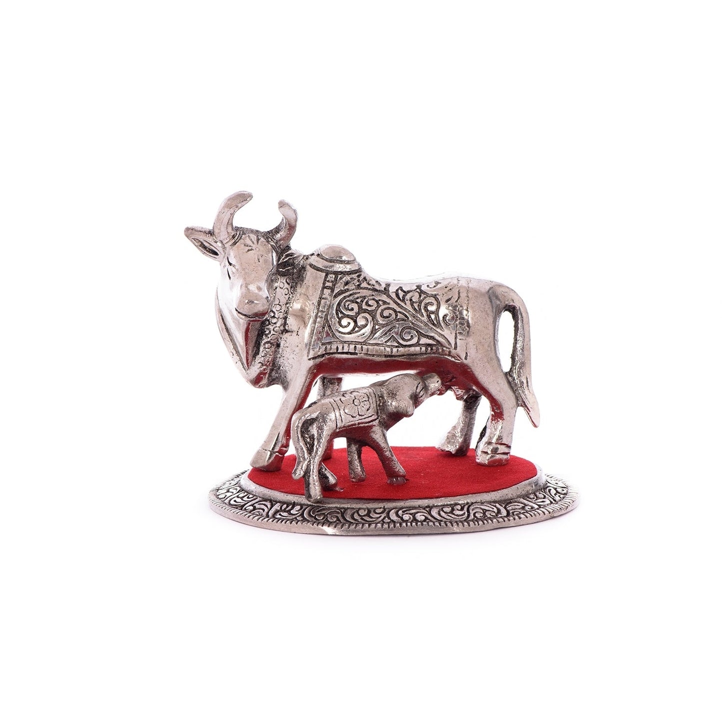 Silver White Metal Kamdhenu cow and calf statue