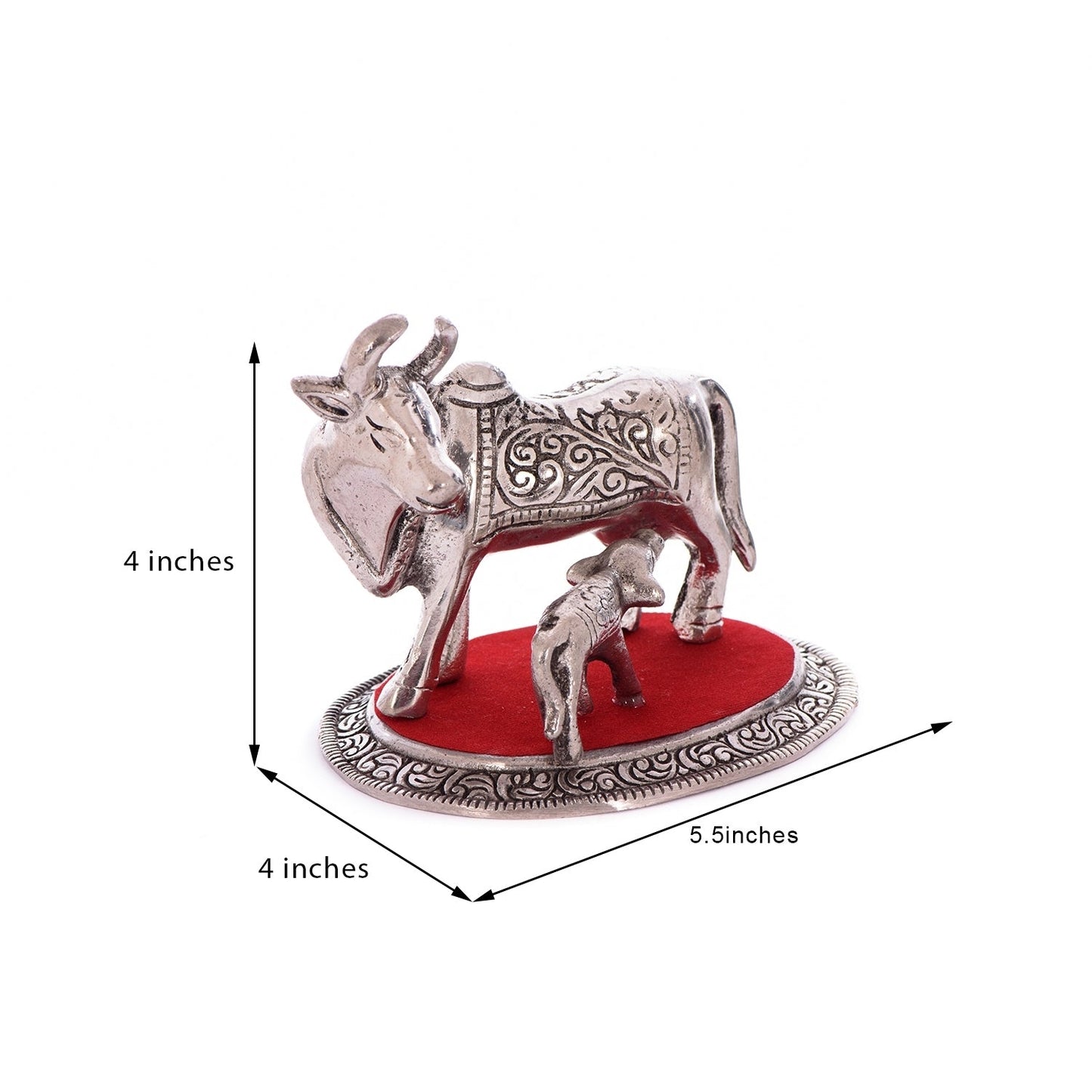 Silver White Metal Kamdhenu cow and calf statue