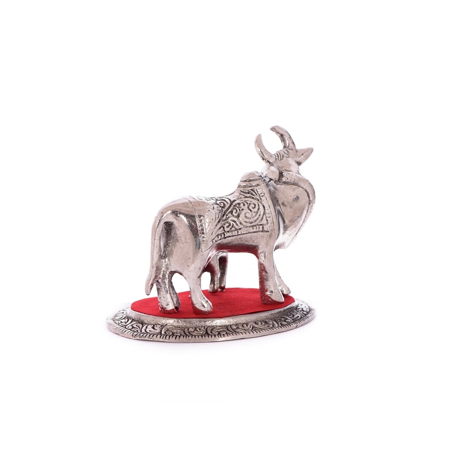 Silver White Metal Kamdhenu cow and calf statue