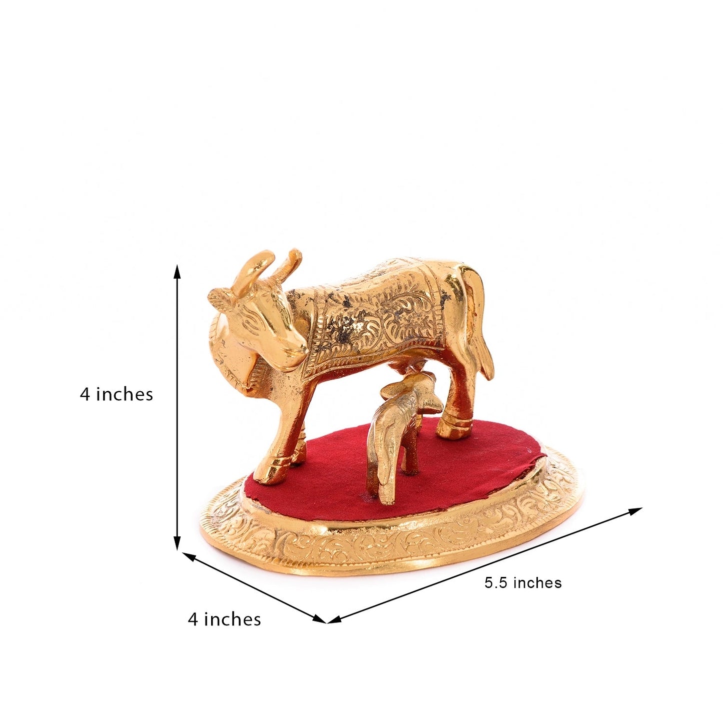 Golden Metal Kamadhenu Cow With Calf Statue Animal Figurines