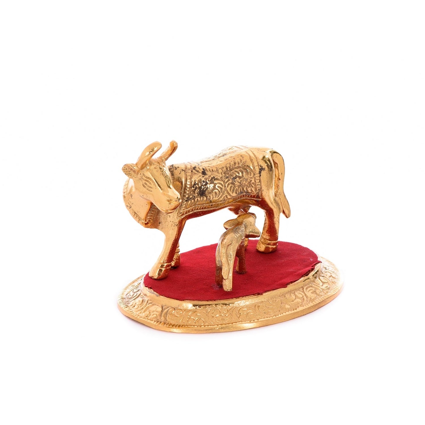 Golden Metal Kamadhenu Cow With Calf Statue Animal Figurines