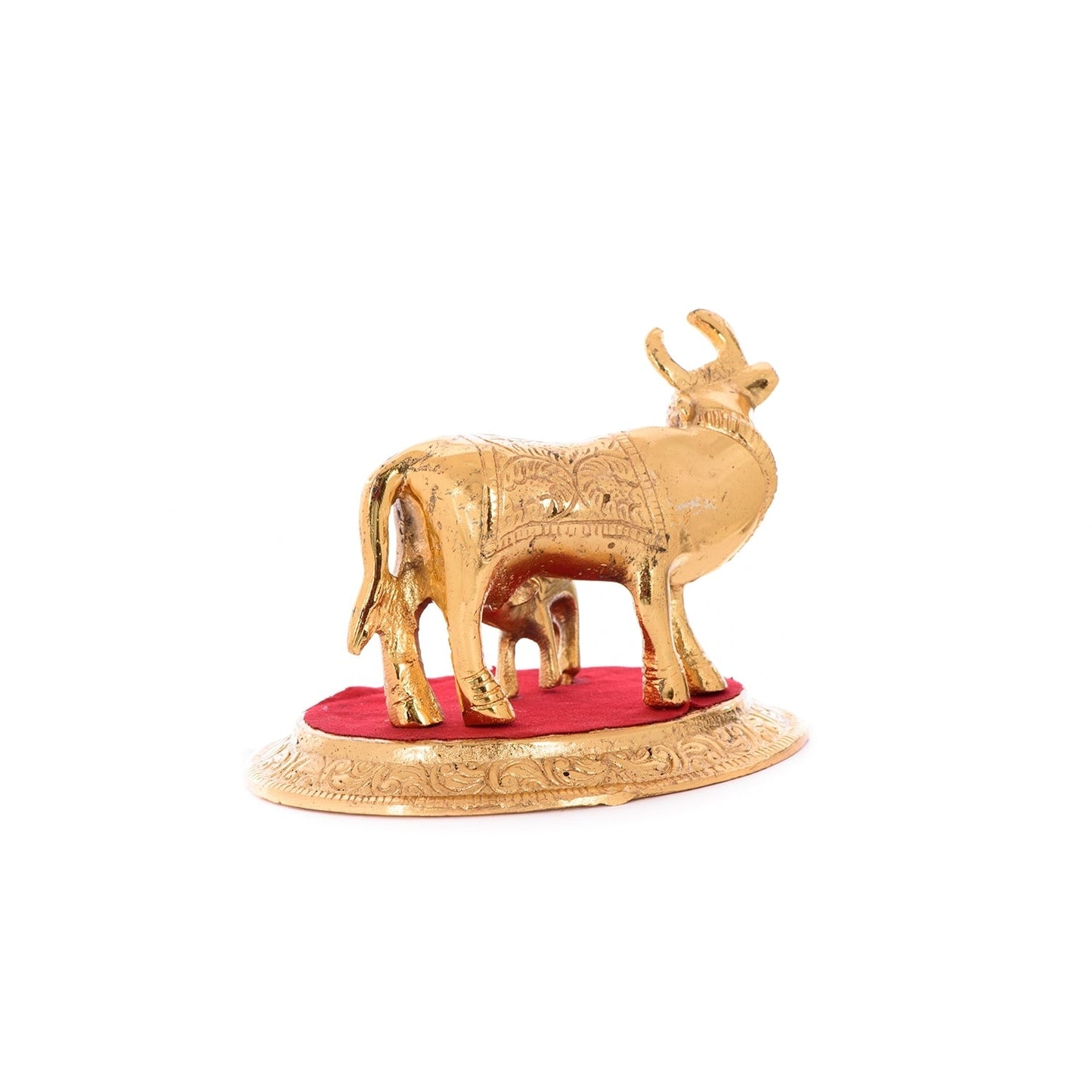 Golden Metal Kamadhenu Cow With Calf Statue Animal Figurines