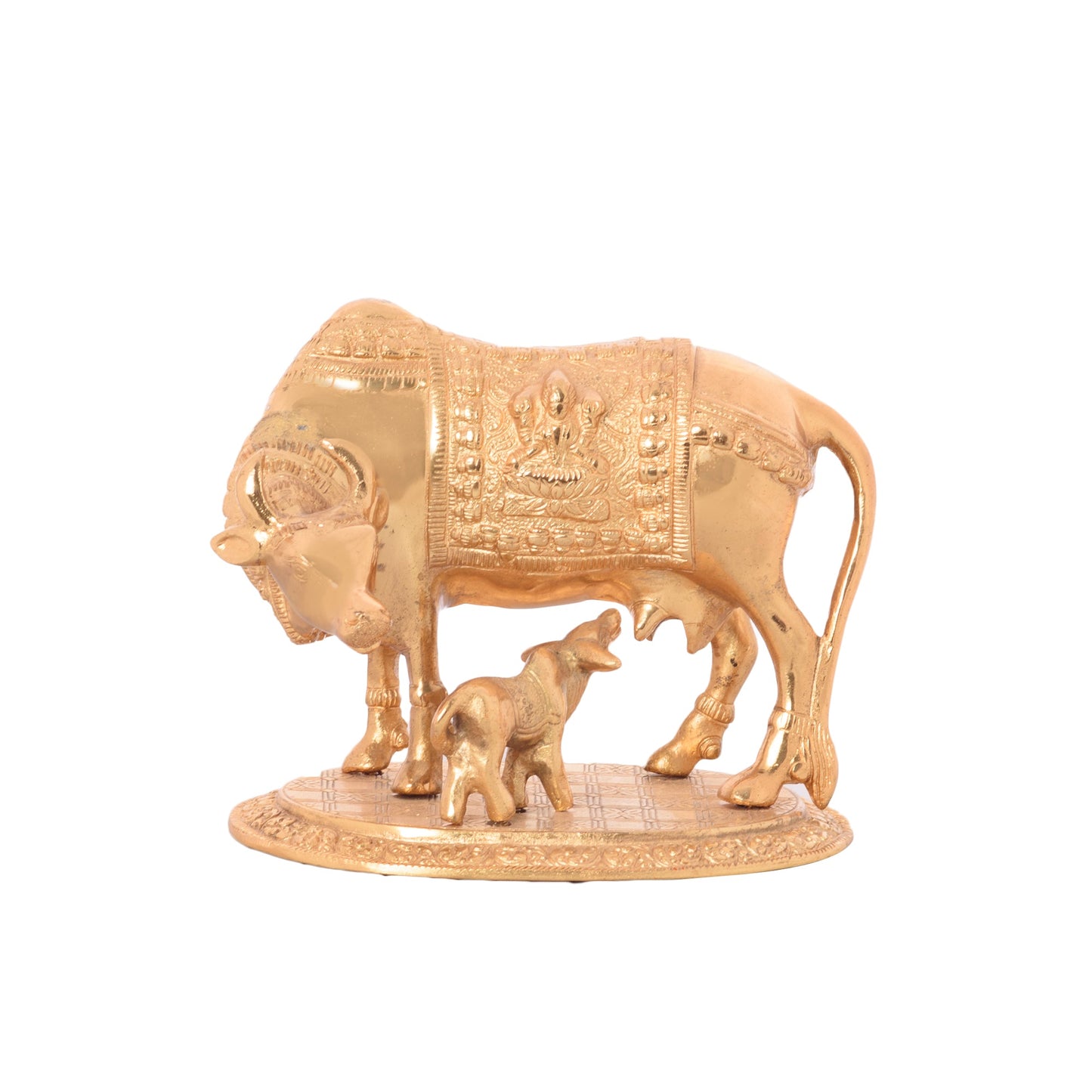 Golden Metal Kamdhenu Cow and Calf statue