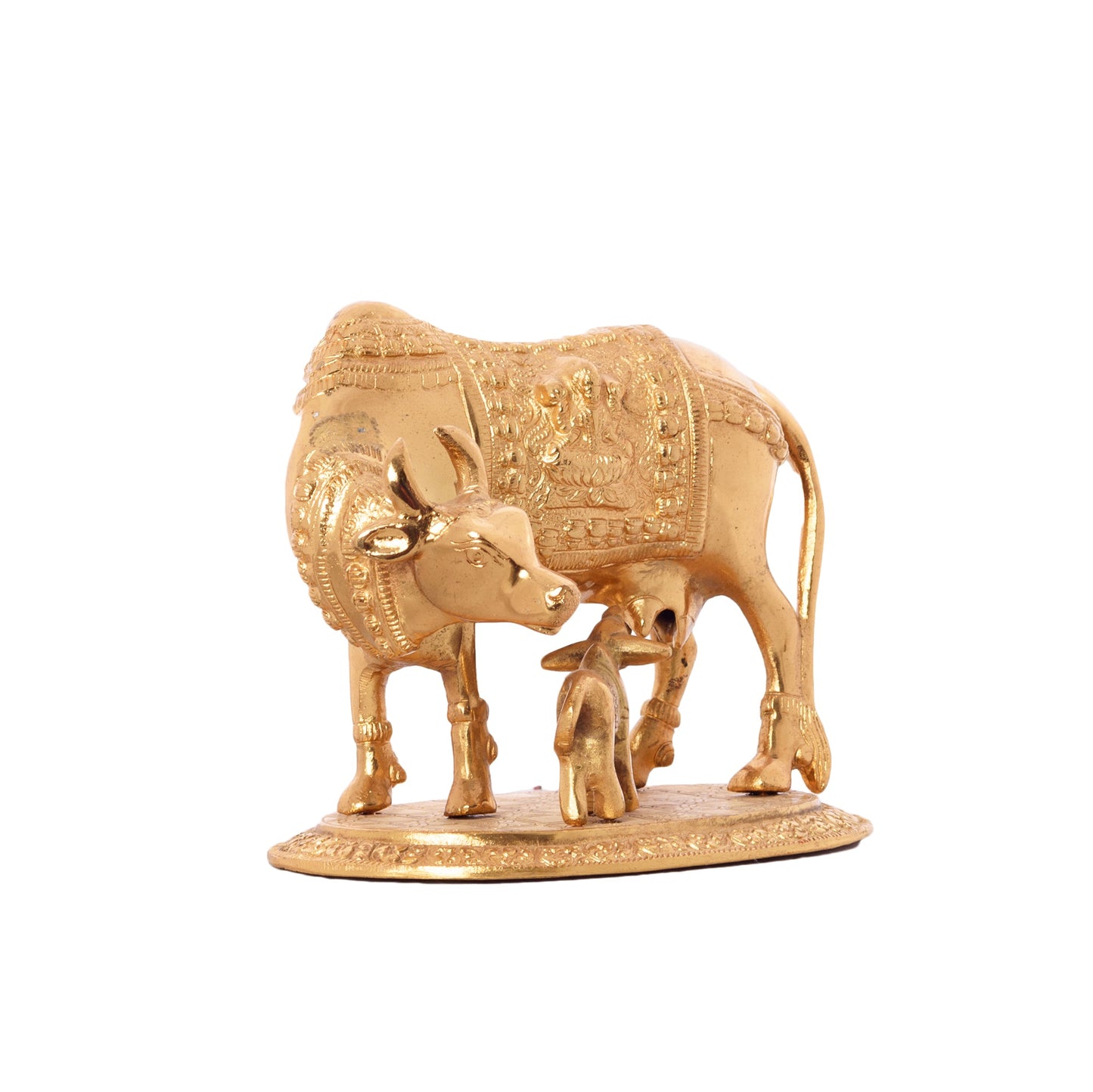 Golden Metal Kamdhenu Cow and Calf statue