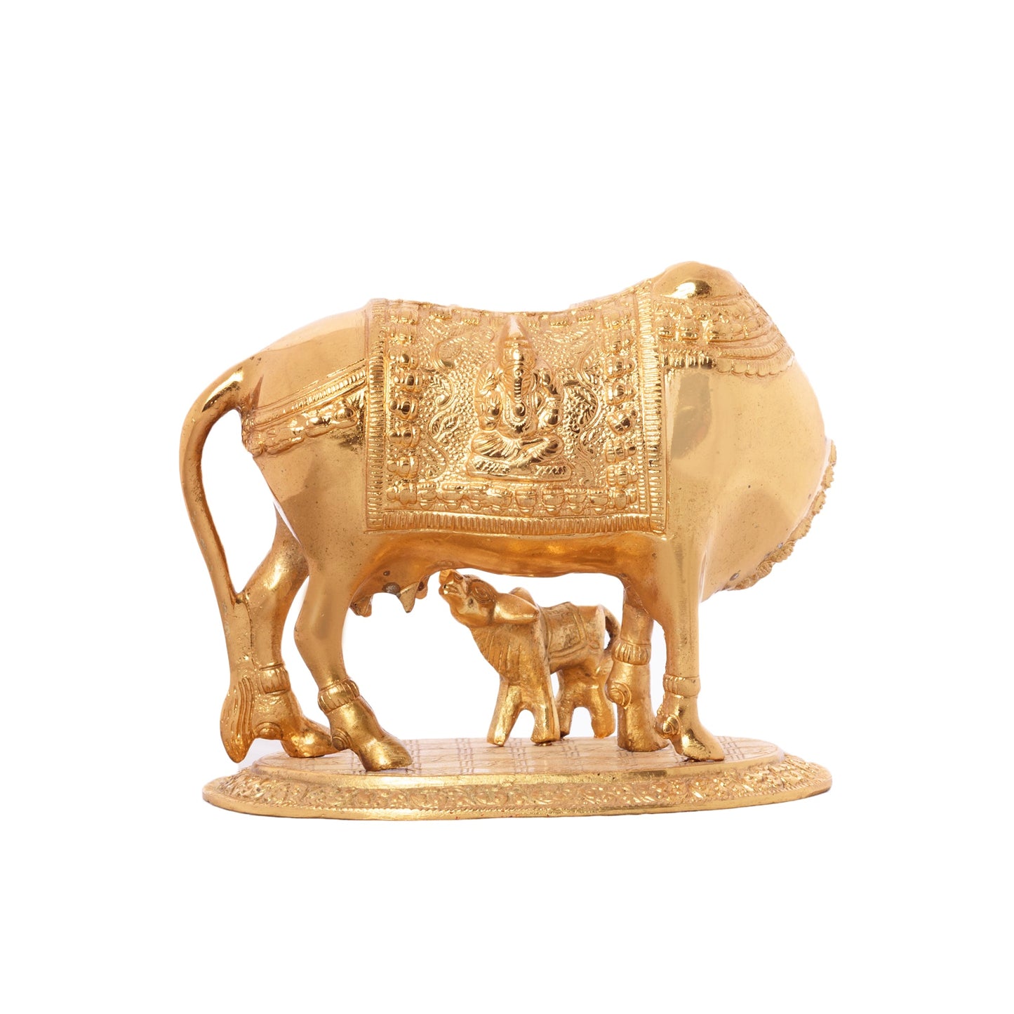 Golden Metal Kamdhenu Cow and Calf statue