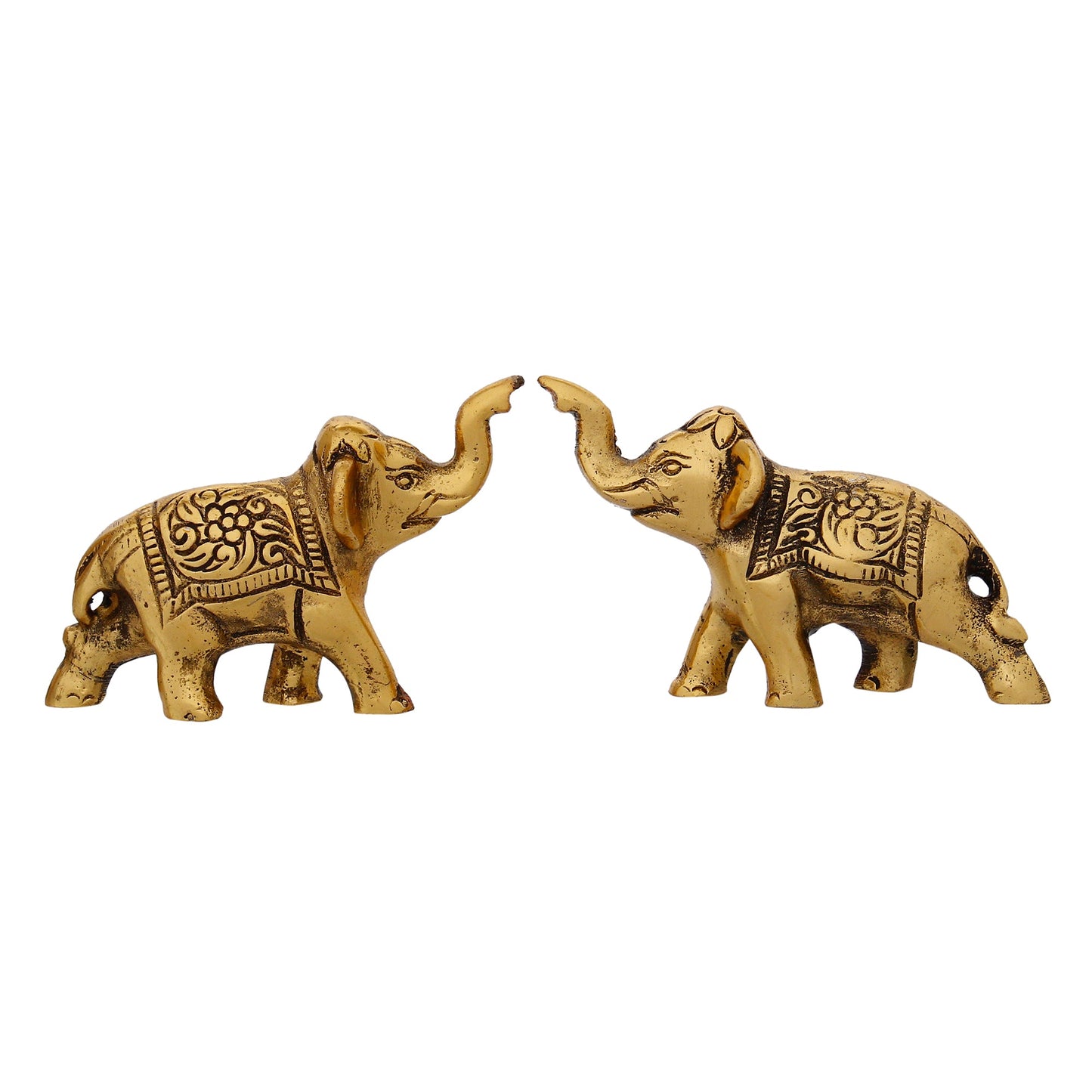 Set of 2 Golden Metal Elephants Statue, Animal Figurine Decorative Showpiece