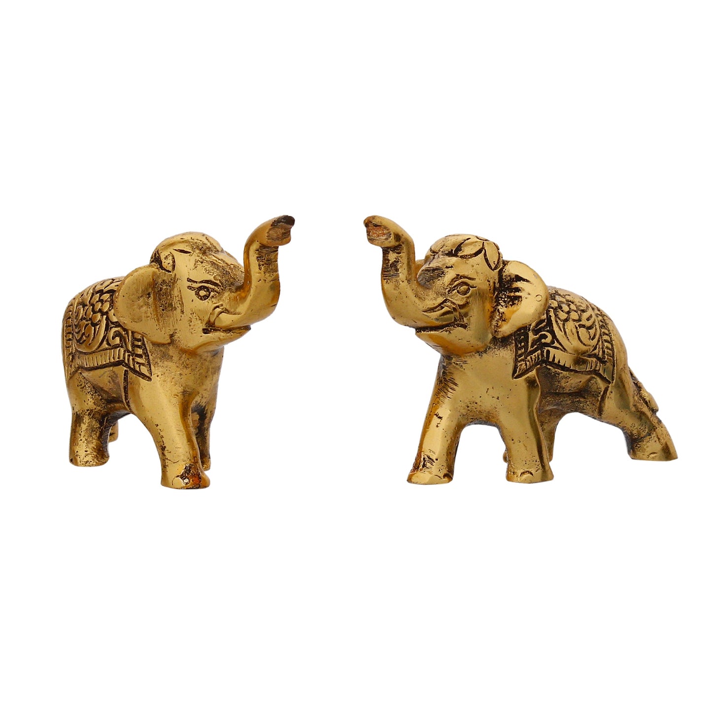Set of 2 Golden Metal Elephants Statue, Animal Figurine Decorative Showpiece