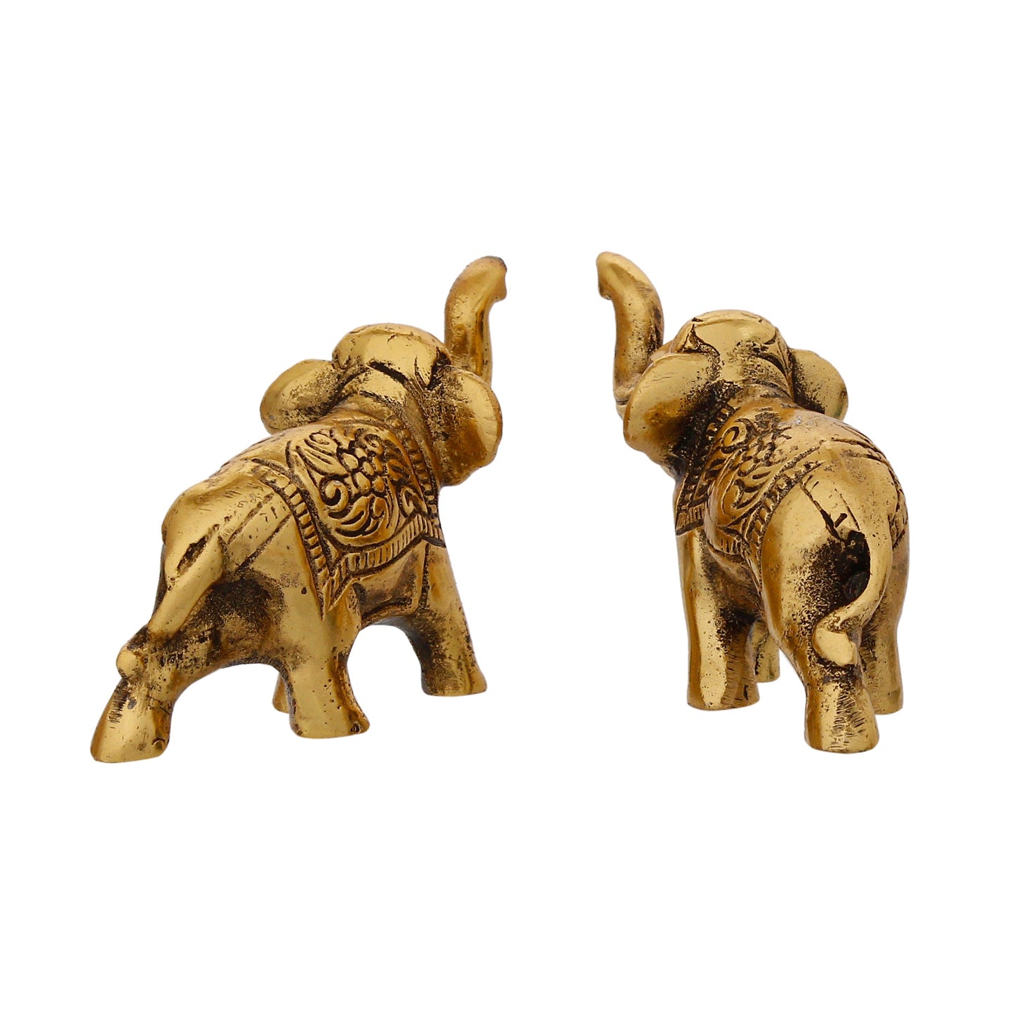 Set of 2 Golden Metal Elephants Statue, Animal Figurine Decorative Showpiece