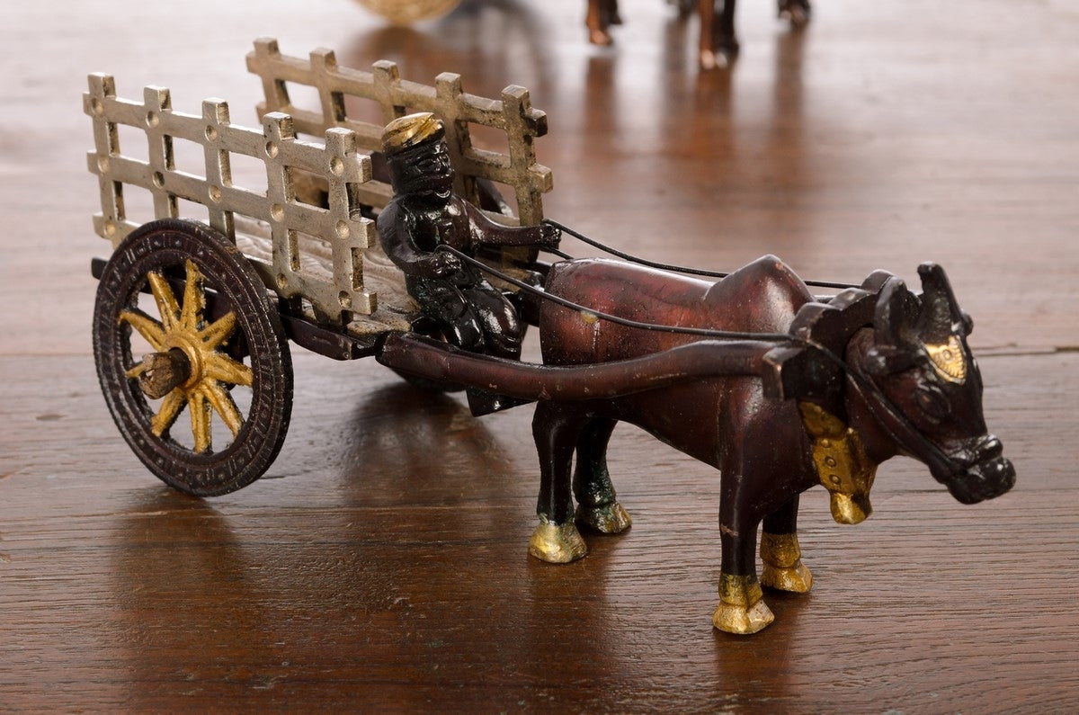 Brown Brass Antique Decorative SINGLE BULL Bullock Cart showpiece