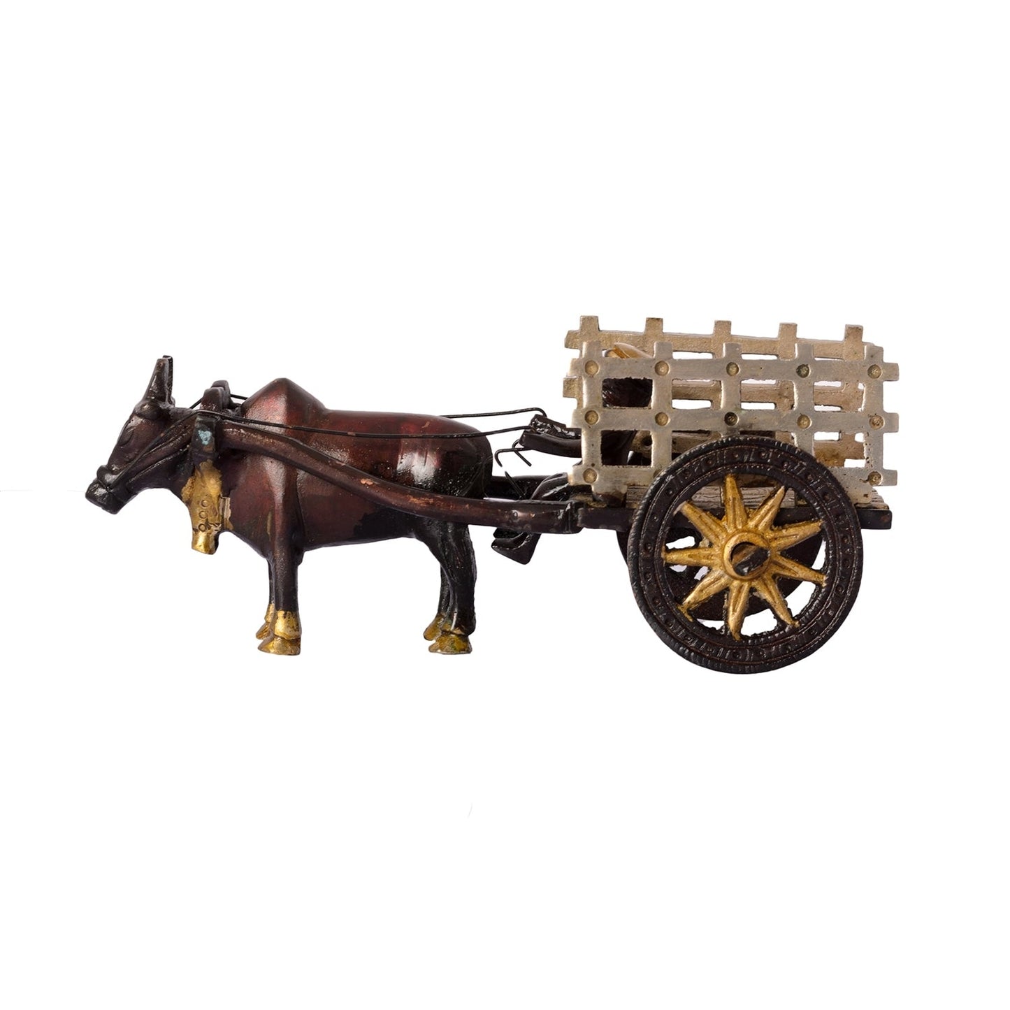 Brown Brass Antique Decorative SINGLE BULL Bullock Cart showpiece