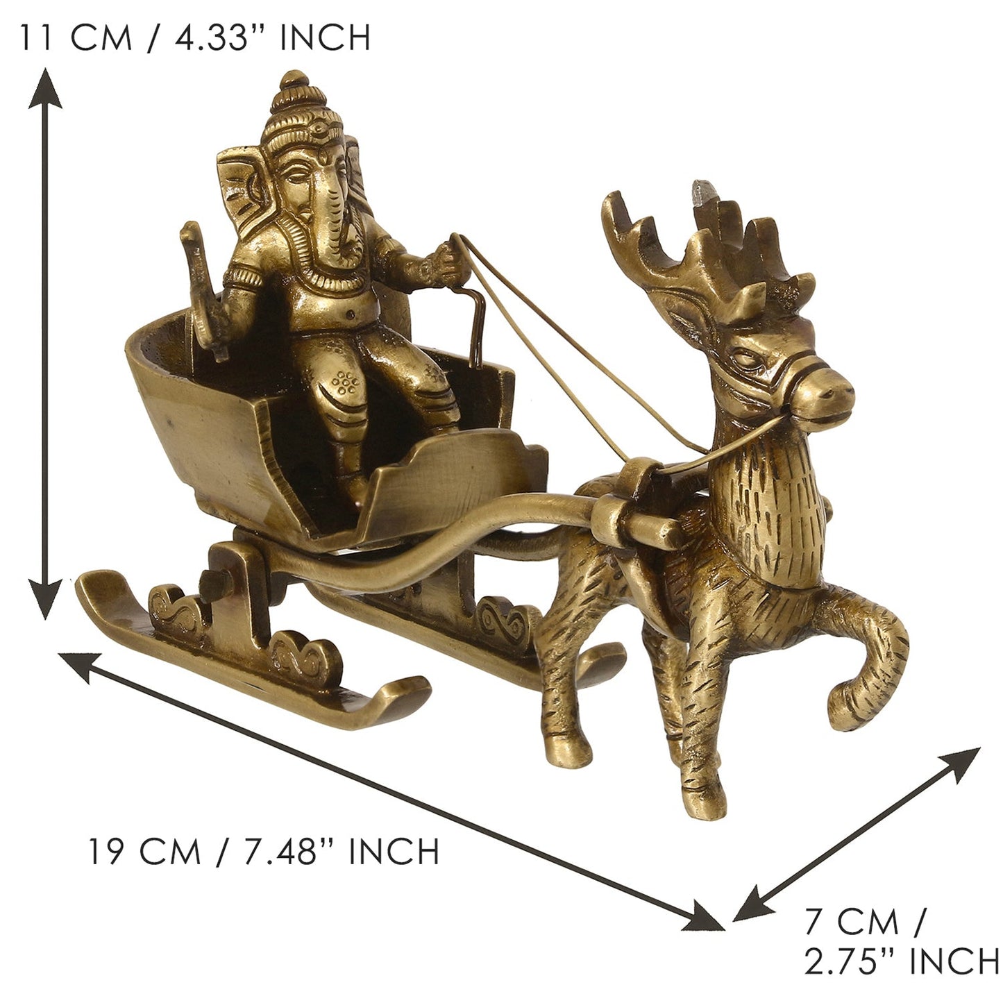 Gold Brass Ganesha Enjoying Ride With Deer Cart Decorative Showpiece