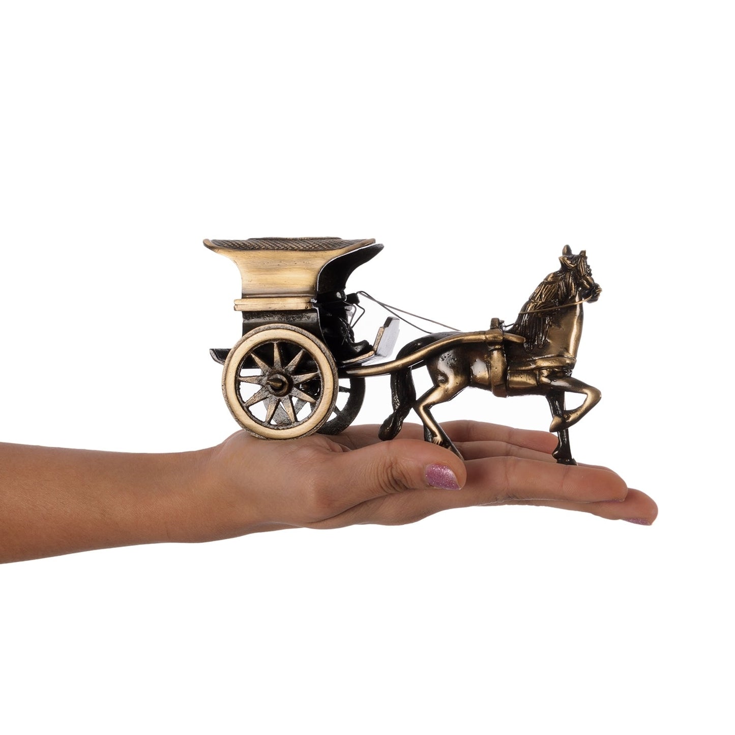 Brown Brass Horse Carriage Showpiece