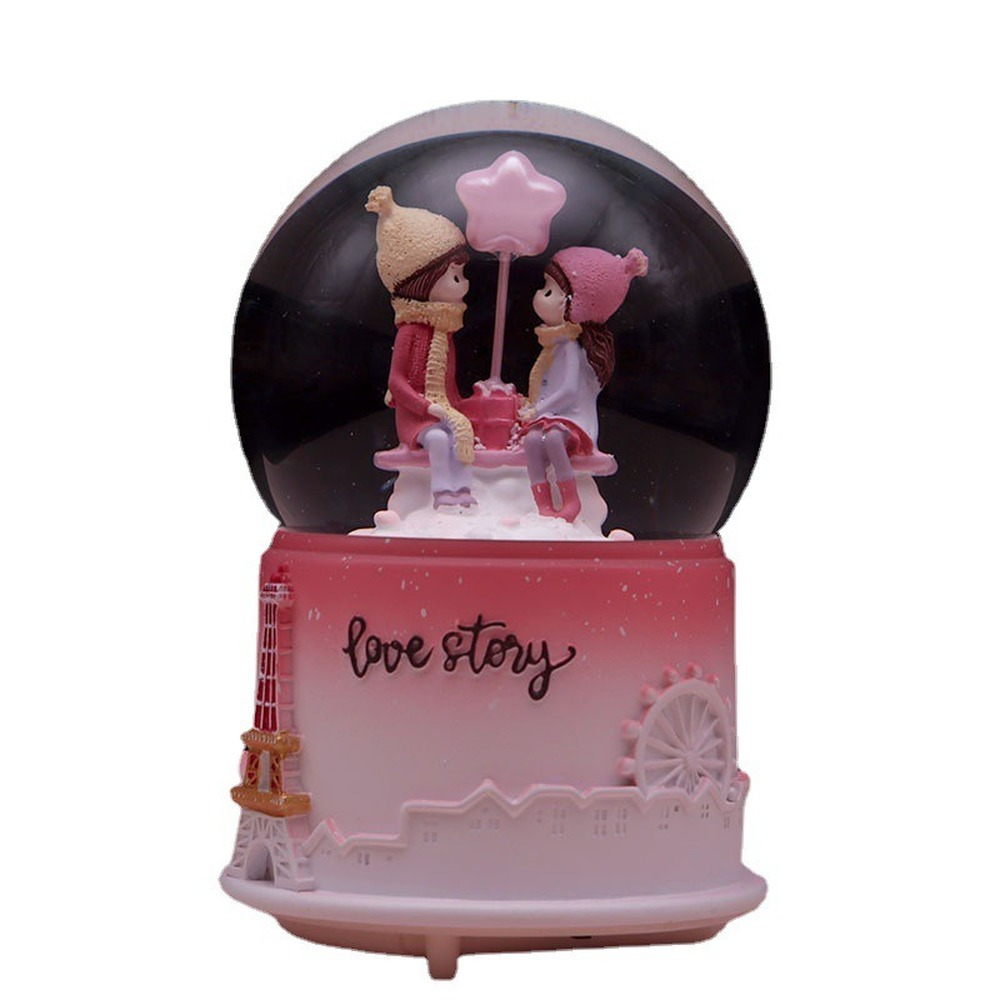 Couple Snow Crystal Globes Musical Lighted Decoration Valentine's Day & Birthday Gift