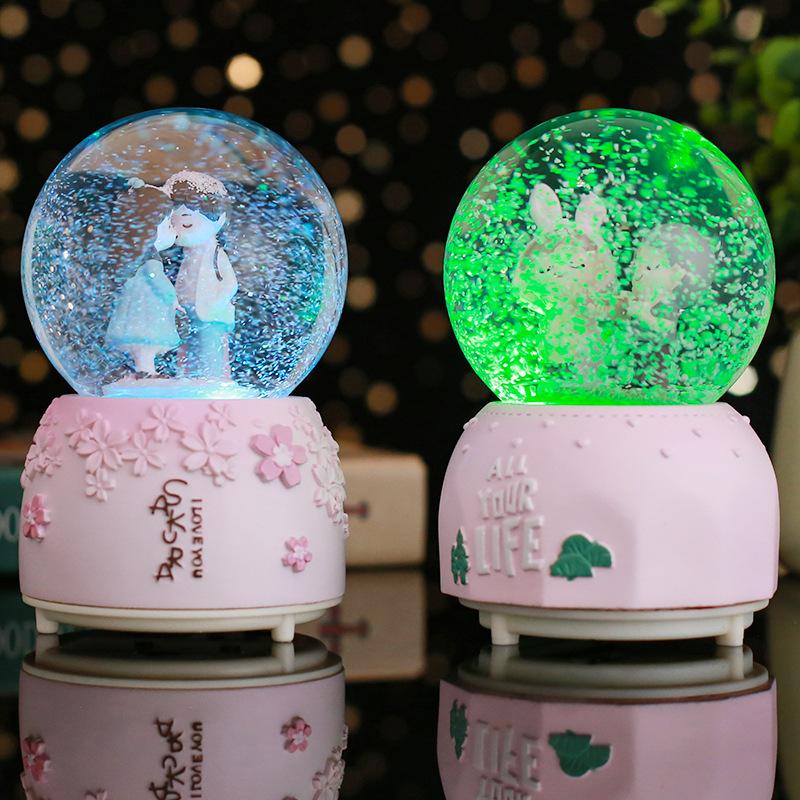 A Glow Light Crystal Snow Globe Ball Music Box Couples