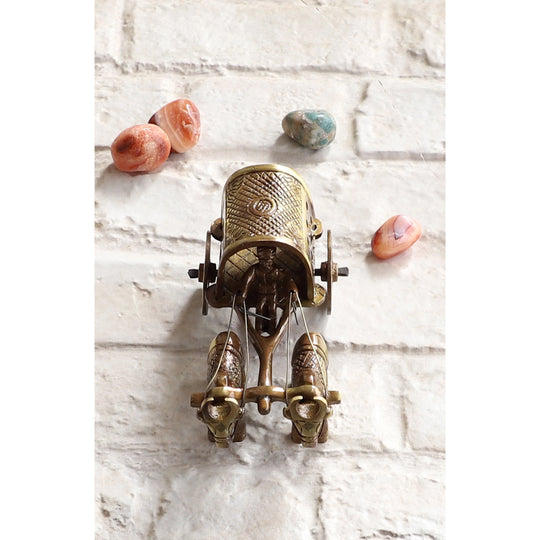 Brass Handcrafted Cart With Two Bull Showpiece Figurine, Home Hotel Of