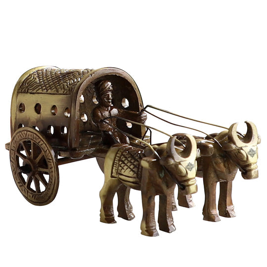 Brass Handcrafted Cart With Two Bull Showpiece Figurine, Home Hotel Of
