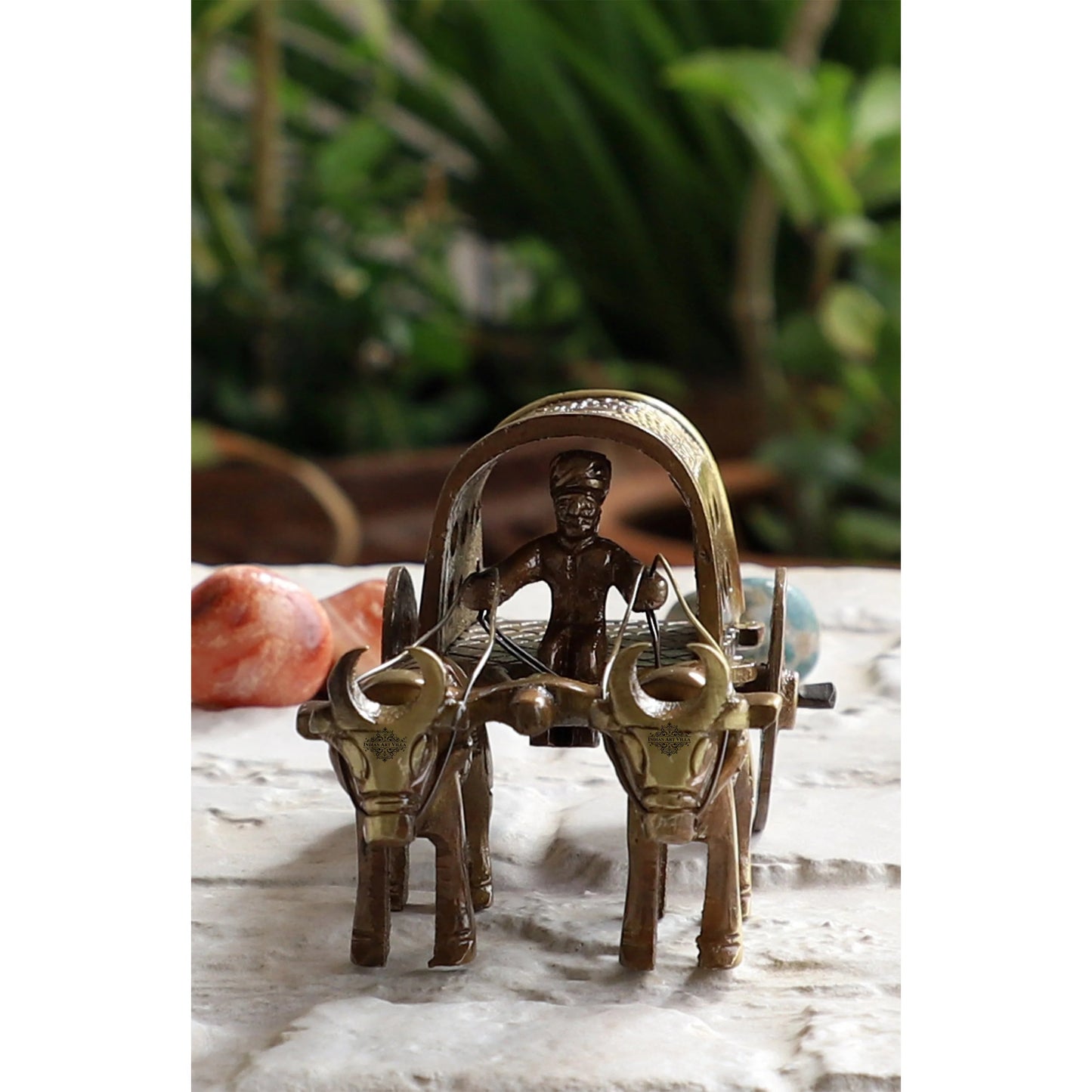 Brass Handcrafted Cart With Two Bull Showpiece Figurine, Home Hotel Of