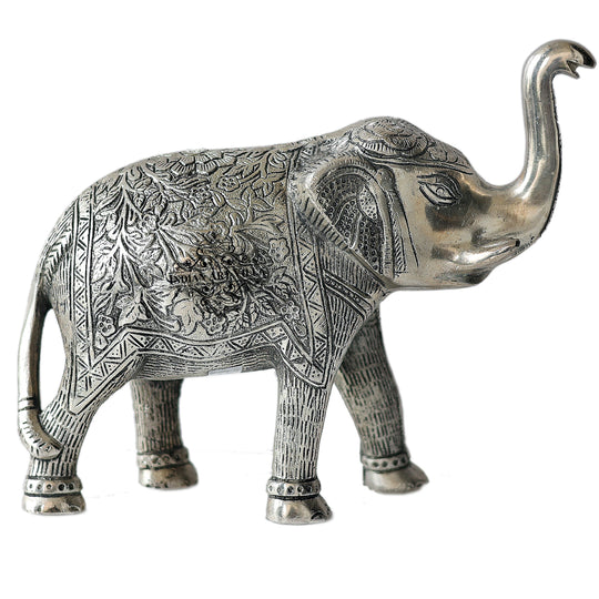Aluminium Elephants With Dark Embosed Silver Finish Design, Home Decor