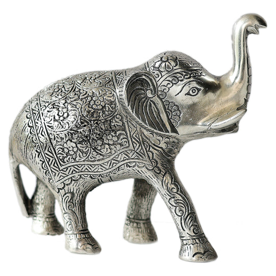 Aluminium Elephants With Dark Embosed Silver Finish Design, Home Decor