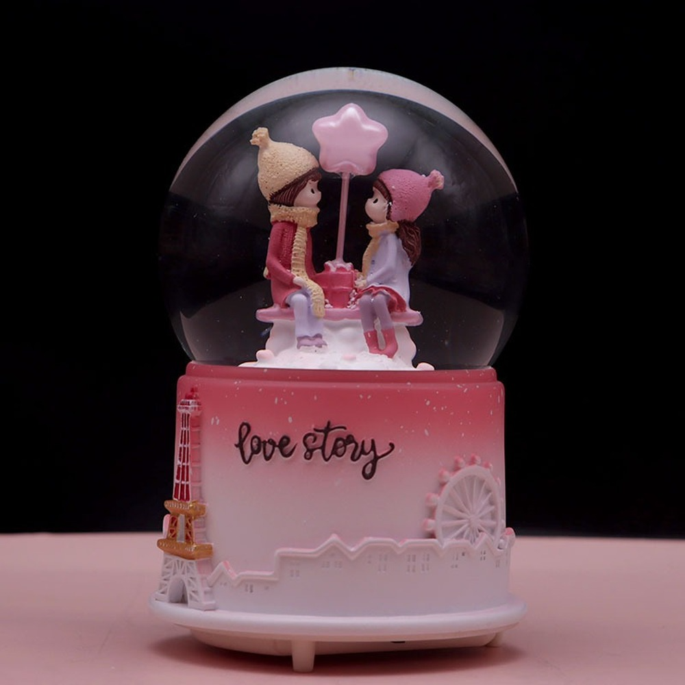 Couple Snow Crystal Globes Musical Lighted Decoration Valentine's Day & Birthday Gift