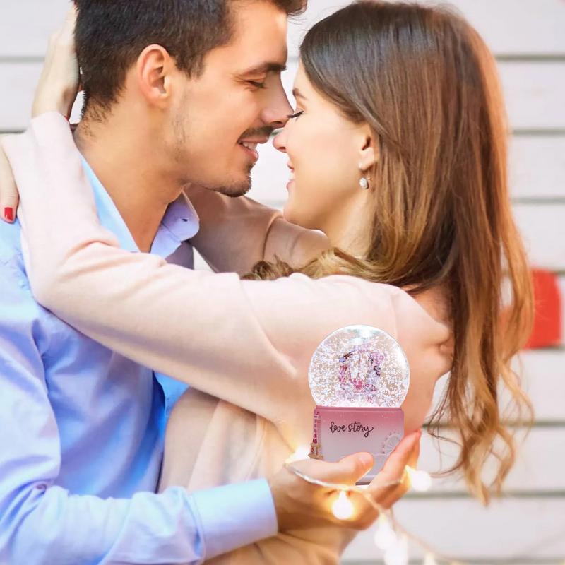 Couple Snow Crystal Globes Musical Lighted Decoration Valentine's Day & Birthday Gift