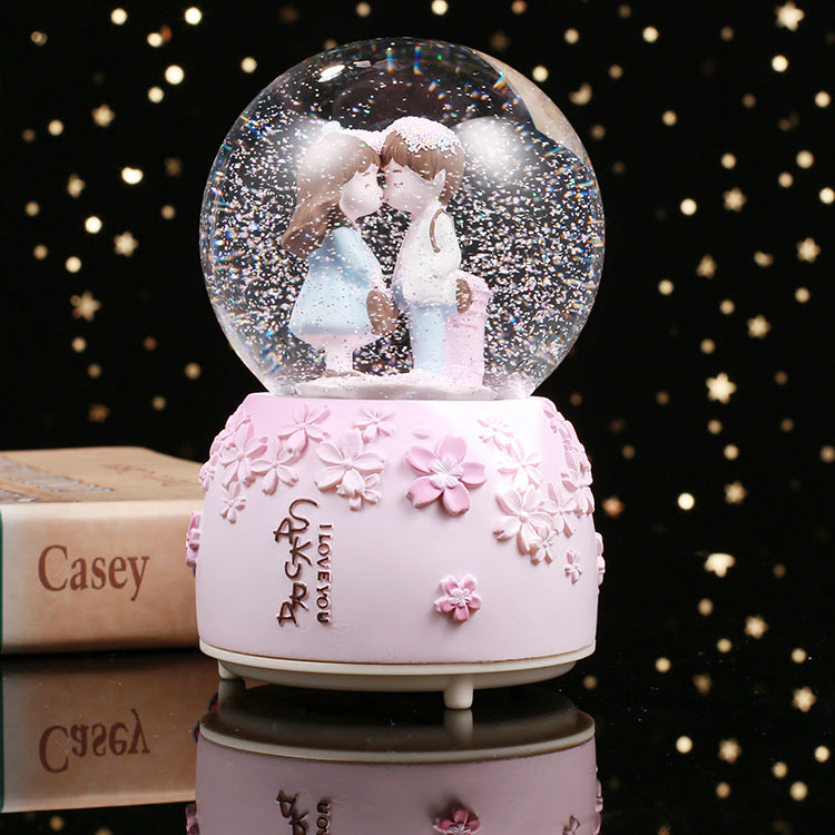 A Glow Light Crystal Snow Globe Ball Music Box Couples