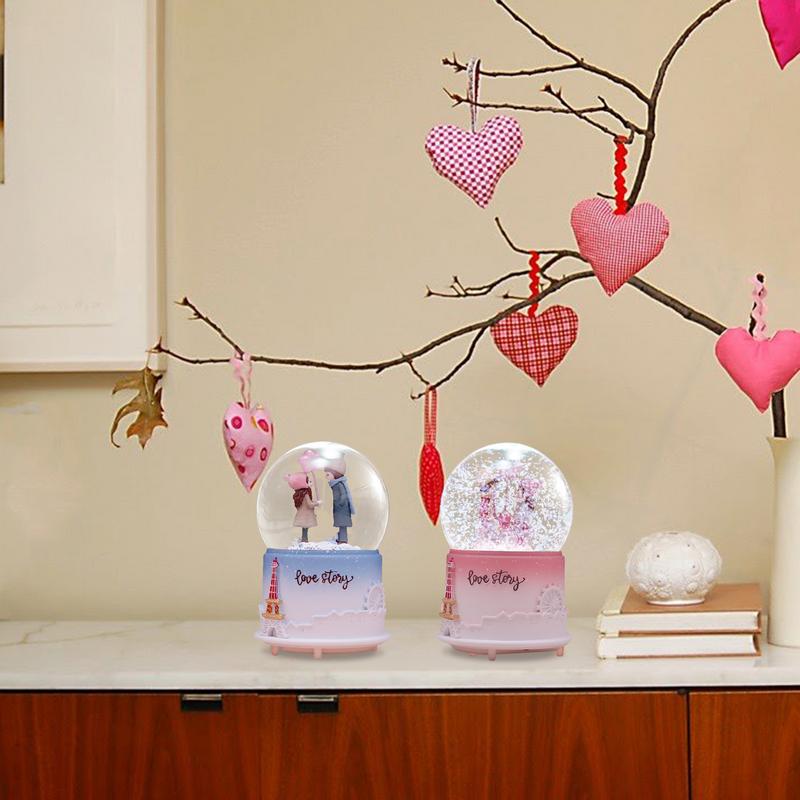 Couple Snow Crystal Globes Musical Lighted Decoration Valentine's Day & Birthday Gift
