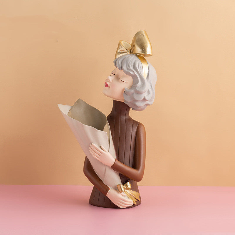A Nordic Resin Girl Sculpture Abstract Art Room Decoration Home Living Room, Gifts
