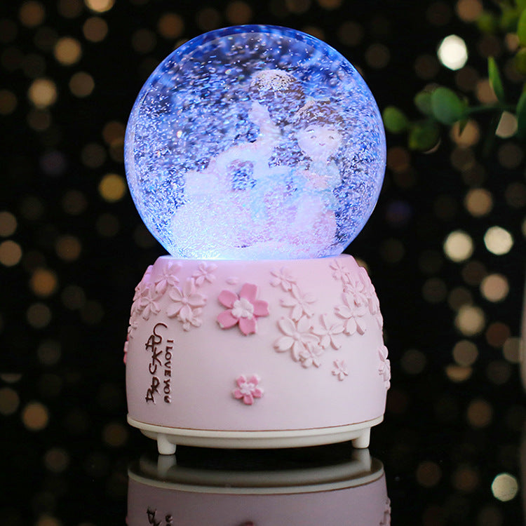 A Glow Light Crystal Snow Globe Ball Music Box Couples