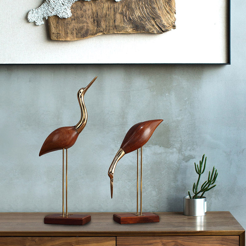 Brass With Solid Wood Crane Bird Ornaments