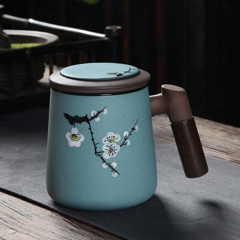 Purple Sand Ceramic Hand-painted Cup With Lid