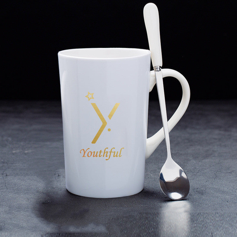 Couple Cup Ceramic Cup With Lid Spoon Mug Office Water Cup
