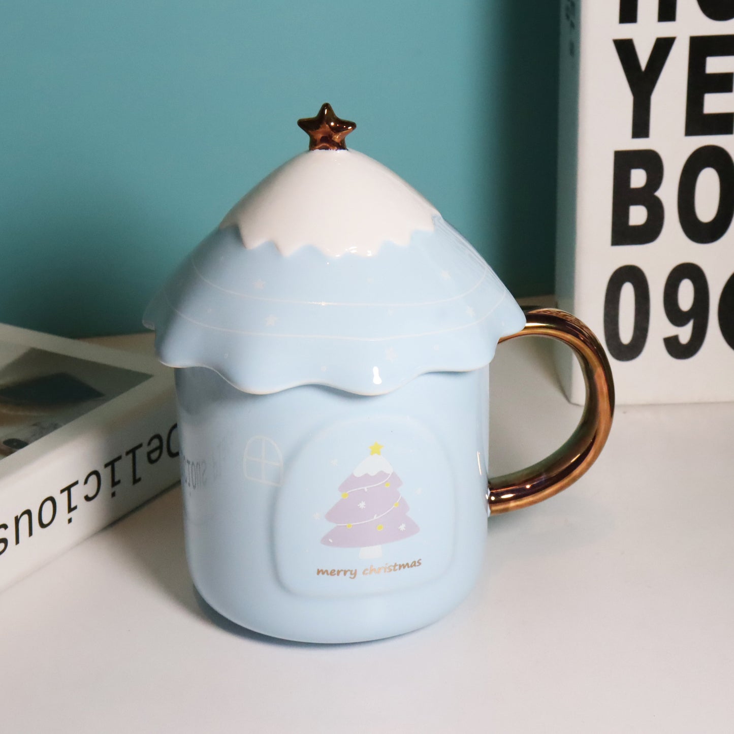 Creative Christmas Tree Mug Korean Cute Ceramic Christmas Gift Large Capacity Water Cup With Lid