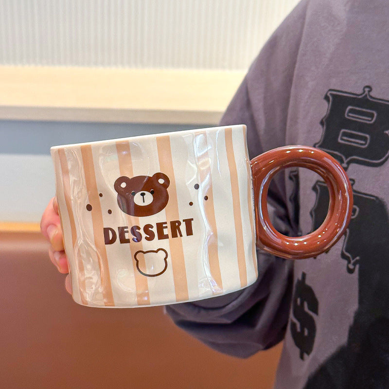 Mug With Lid Couple Little Bear Ceramic Water Cup Girls Creative Breakfast Cup