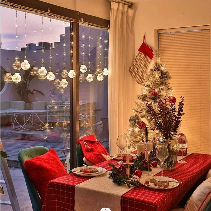 Christmas Curtain Lamp Fairy Snowman Wishing Ball String Lights – Festive Window & Lamp; Room Decoration