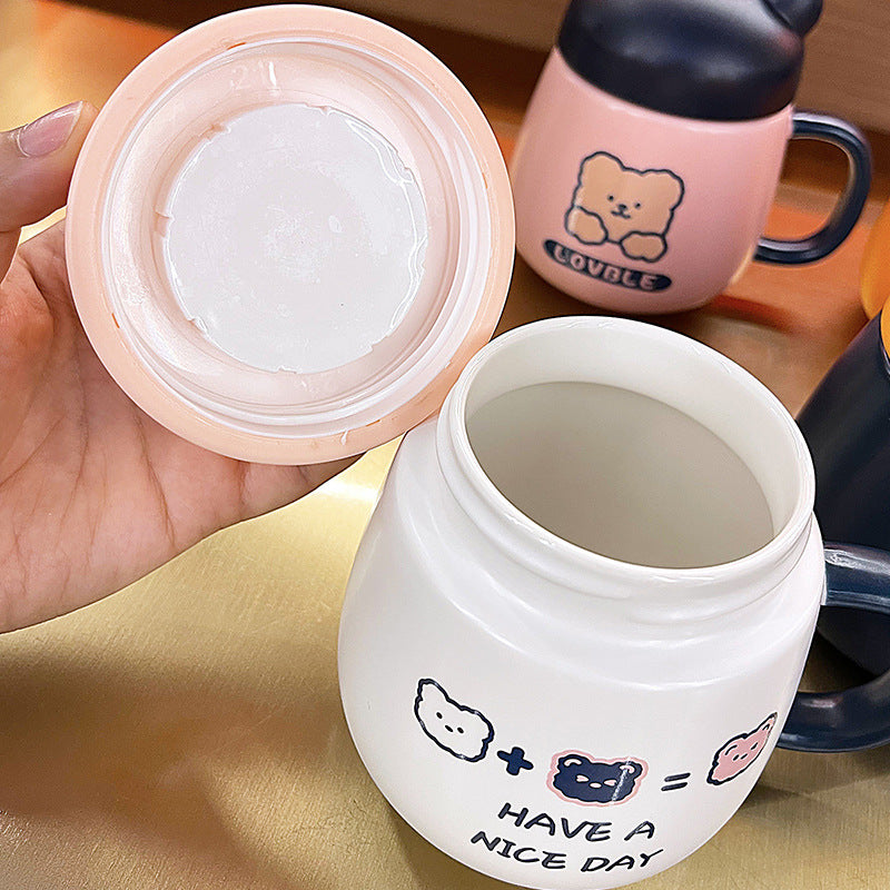 Household Cute Bear Ceramic Mug With Lid