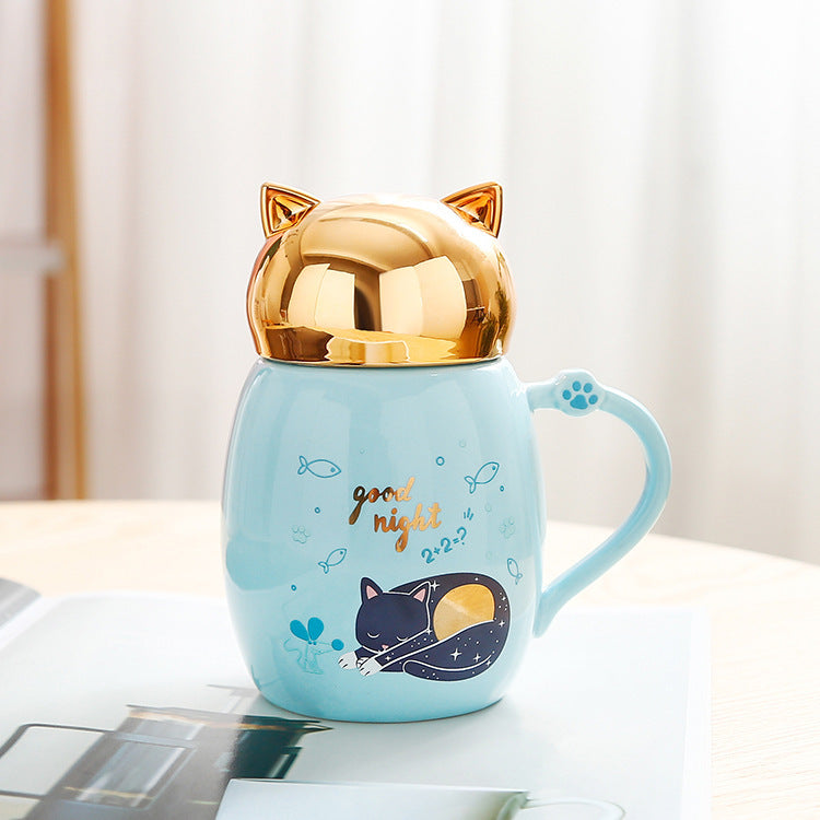 Cute Cartoon Student Couple Cup Small Gift Cup Cat Mirror Mug