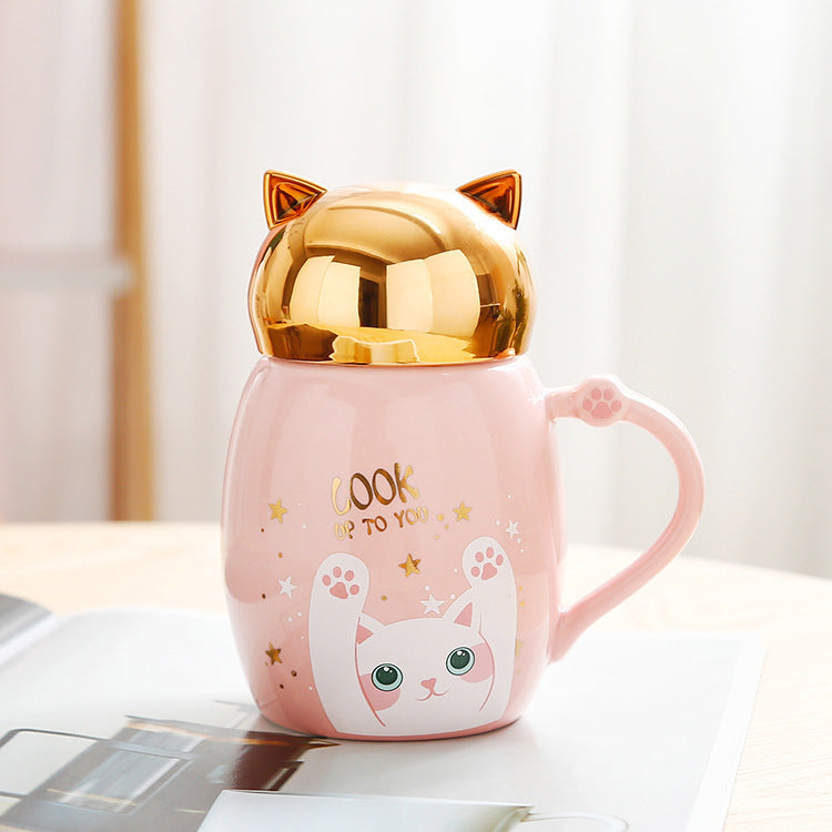 Cute Cartoon Student Couple Cup Small Gift Cup Cat Mirror Mug