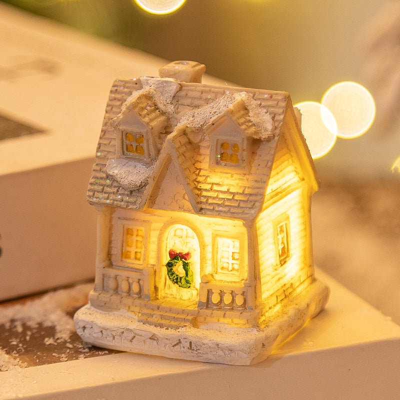 Décorations de Noël en résine Petite maison lumineuse à LED