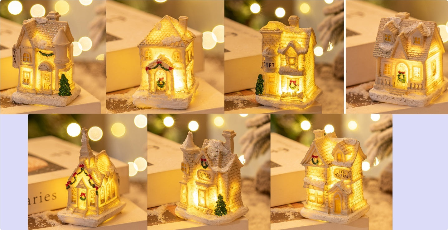 Décorations de Noël en résine Petite maison lumineuse à LED