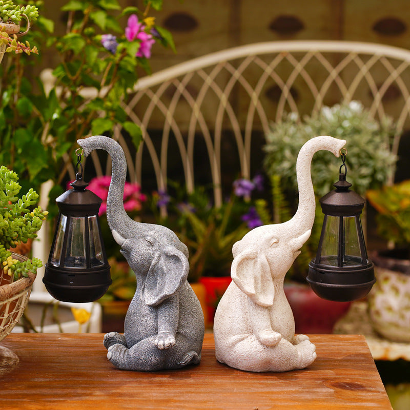 Resin Craft Solar Lamp Elephant Ornaments