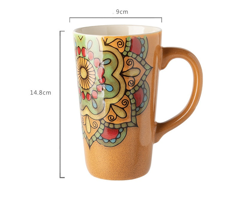 Mug Large Capacity Ceramic Spoon With Lid Retro Style Hand-painted Office Home Drinking Cup