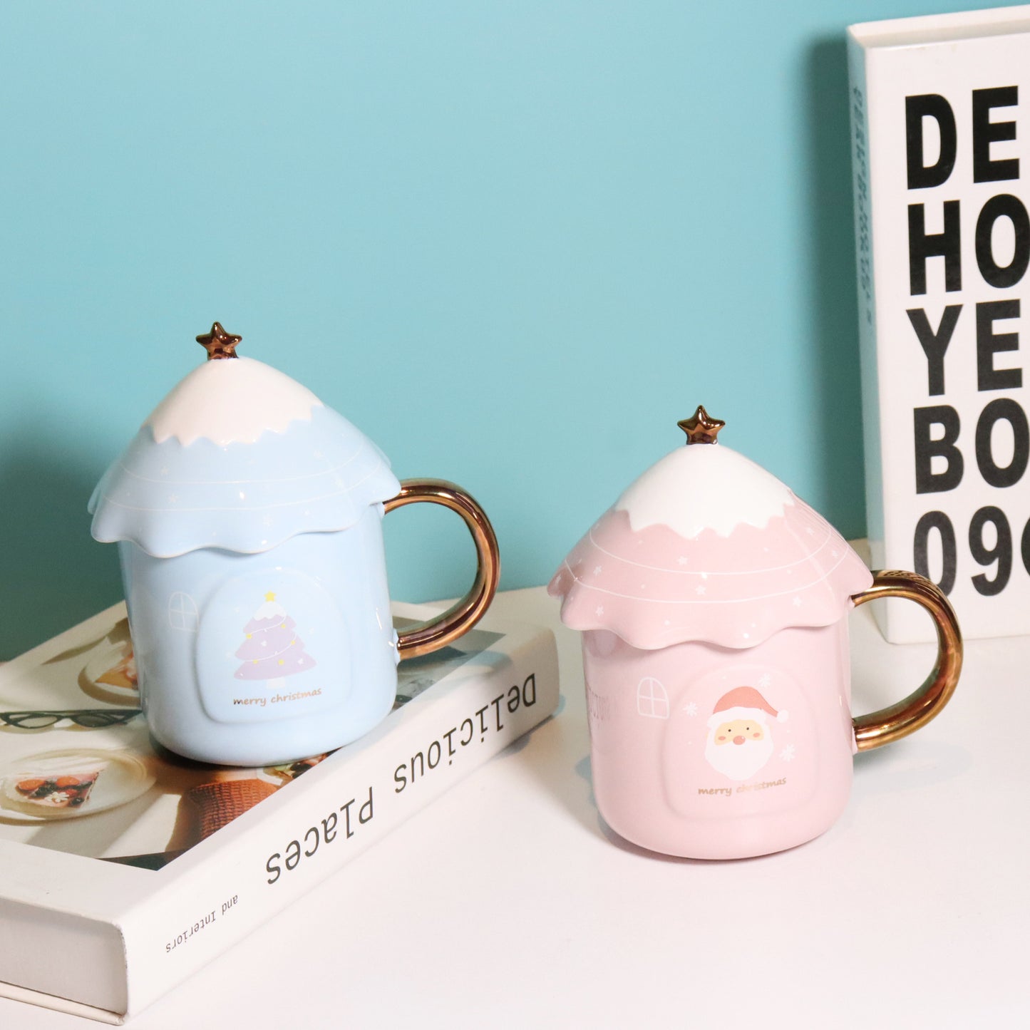Creative Christmas Tree Mug Korean Cute Ceramic Christmas Gift Large Capacity Water Cup With Lid