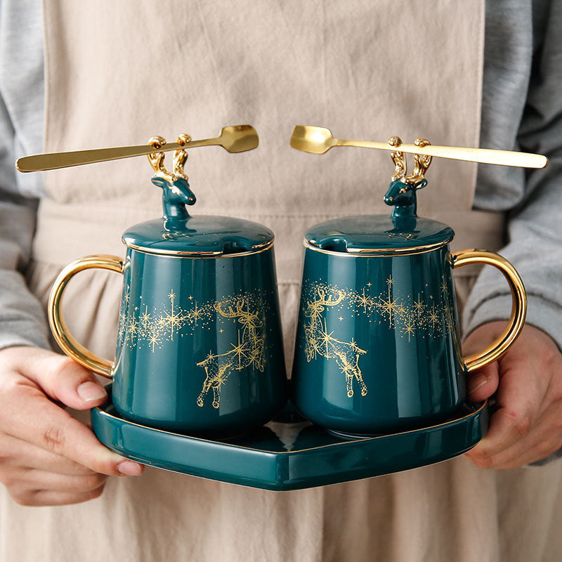 Large Capacity Couple Cup Creative Coffee Cup With Lid Spoon