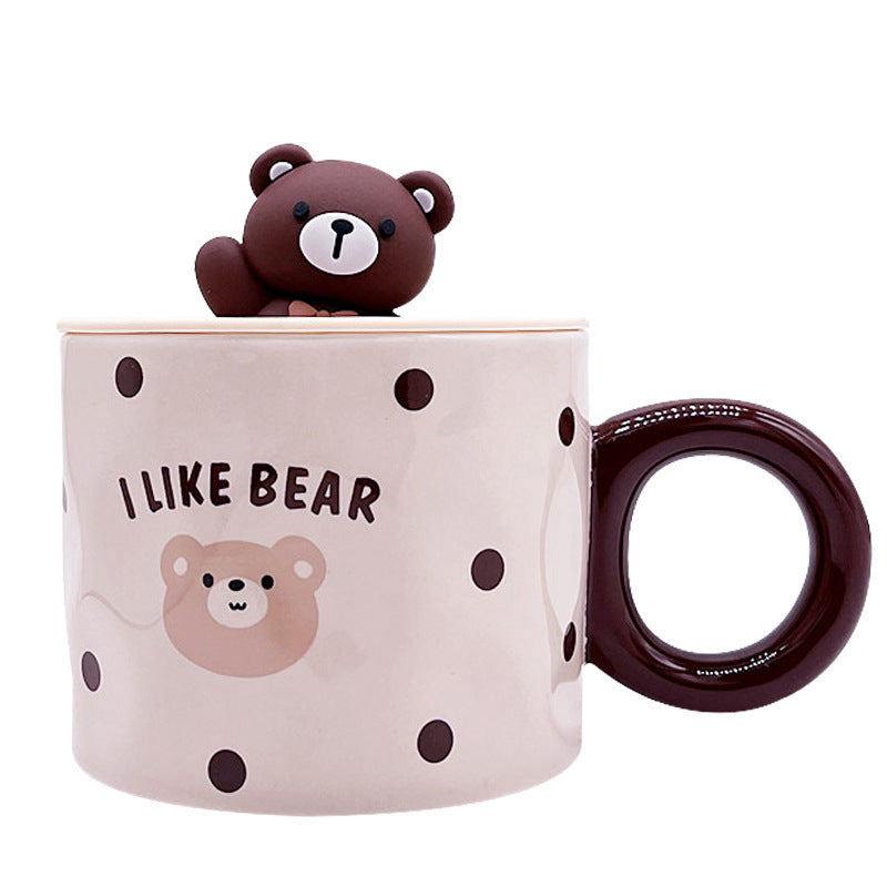 Mug With Lid Couple Little Bear Ceramic Water Cup Girls Creative Breakfast Cup